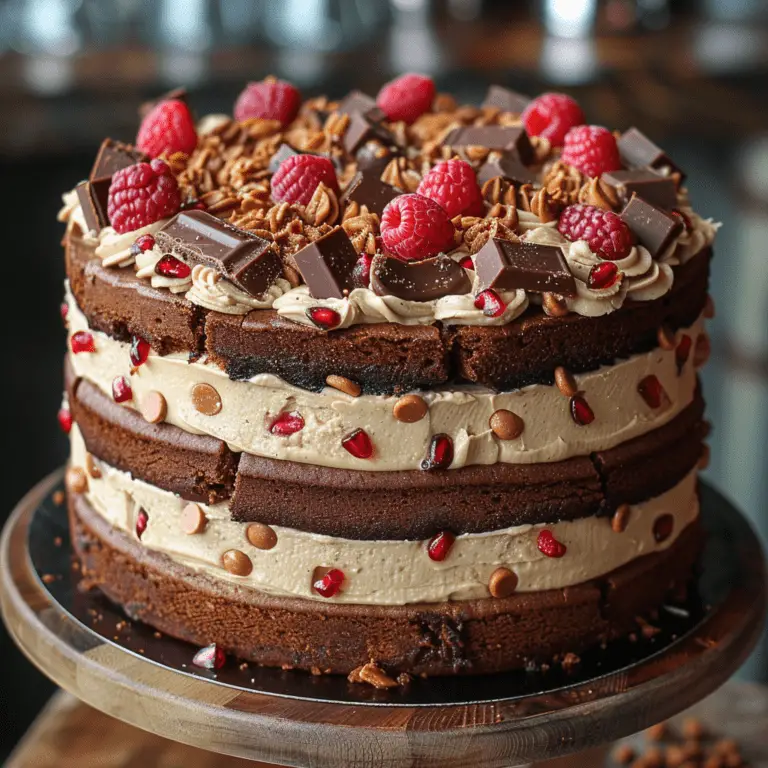 Decadent Brownie and Peanut Butter Cookie Dough Cake