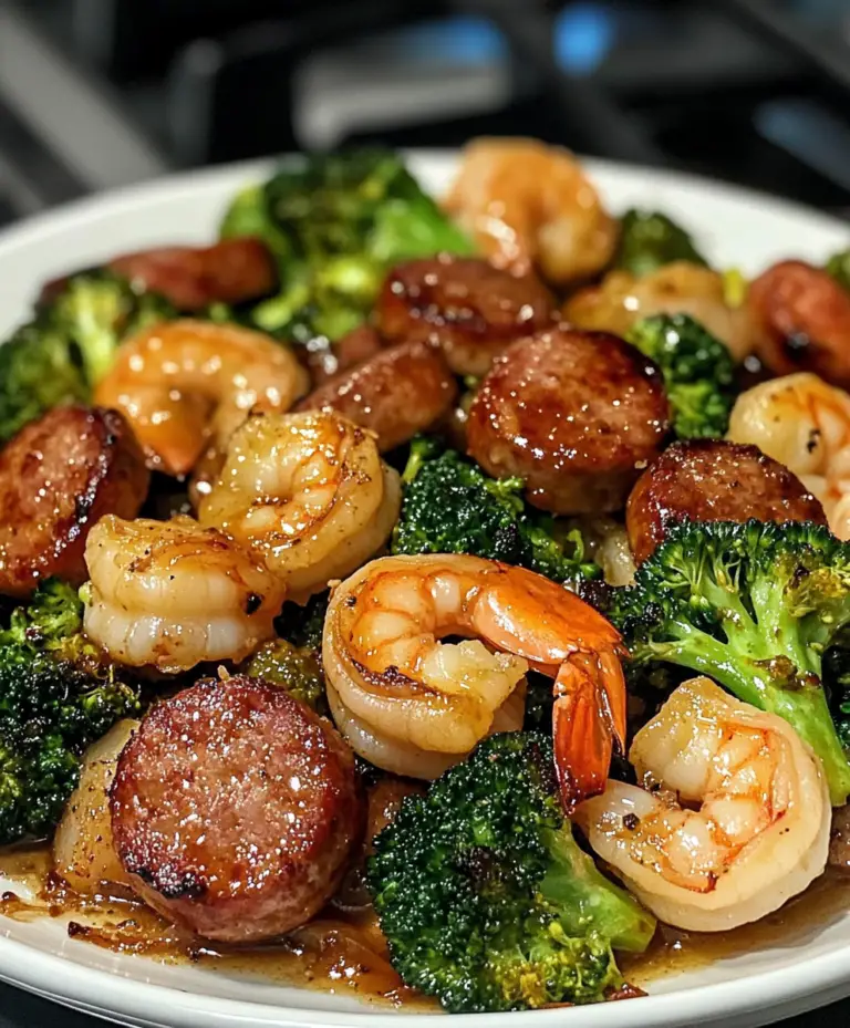 Honey Garlic Shrimp, Sausage & Broccoli: A Flavorful, One-Pan Dish with Sweet, Savory, and Slightly Spicy Notes