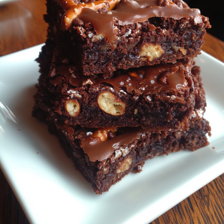 Dark Chocolate Caramel Pretzel Brownies