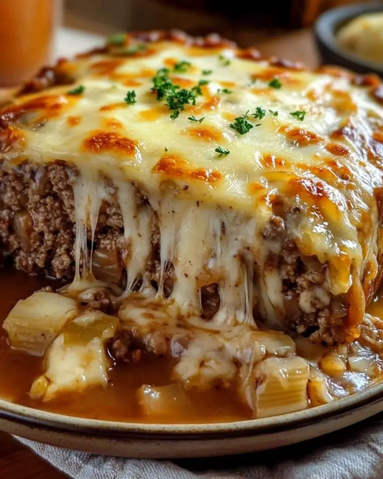 Crockpot French Onion Meatloaf with Melted Swiss Cheese