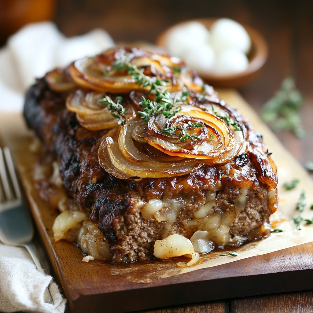 Savory French Onion Meatloaf with Caramelized Onions - SavorySplash