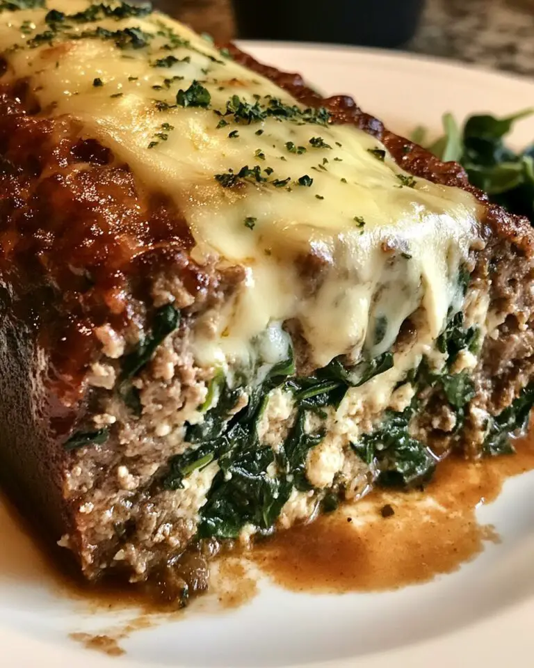 Stuffed Meatloaf with Spinach and Feta Melted Swiss Cheese SavorySplash