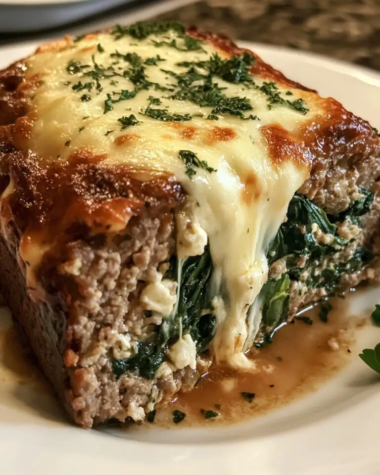 Stuffed Meatloaf with Spinach and Feta Melted Swiss Cheese SavorySplash
