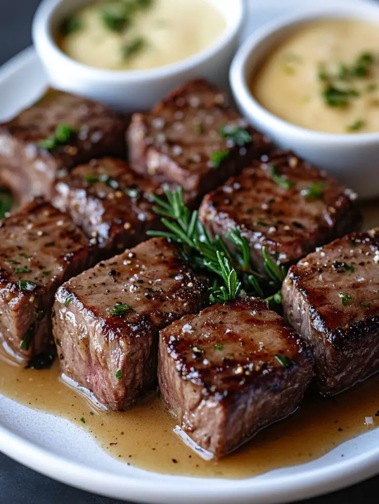 Garlic Butter Steak Tips with Parmesan Herb Cream Recipe