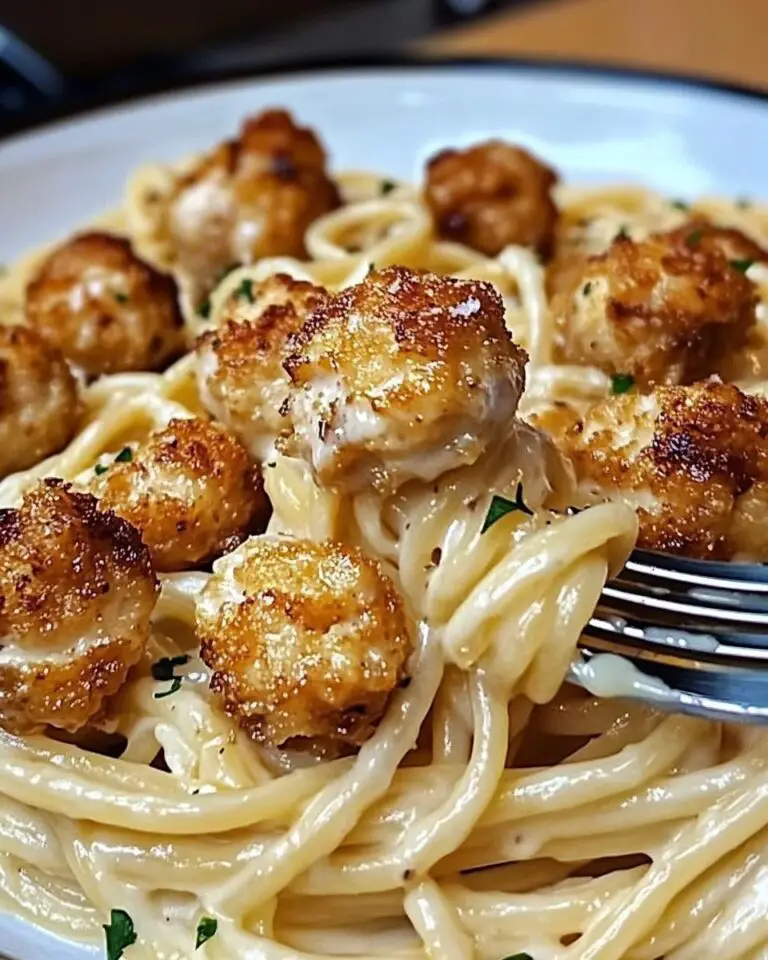 Golden Garlic Chicken Bites Over Creamy Parmesan Pasta