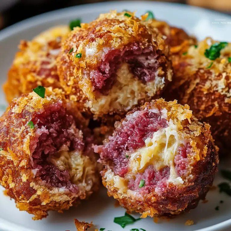 Crispy Reuben Balls: Savory Bites of Corned Beef, Sauerkraut, and Cheese, Coated in Crunchy Goodness