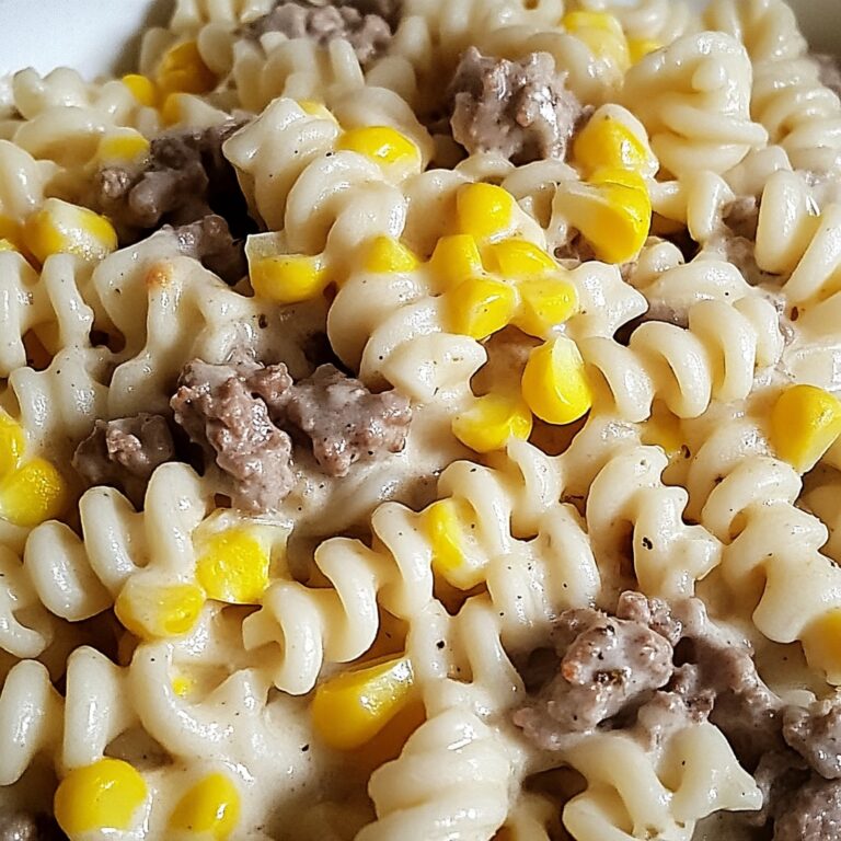 Loaded Cheddar Ranch Beef and Sweet Corn Rotini Bake