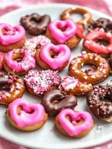 Valentine’s Day Chocolate Dipped Pretzels