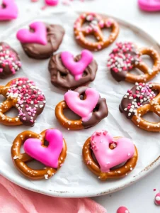 Valentine’s Day Chocolate Dipped Pretzels