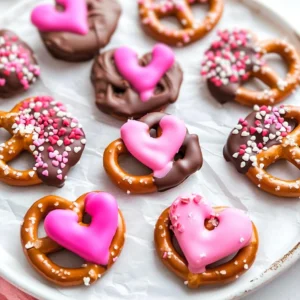 Valentine’s Day Chocolate Dipped Pretzels