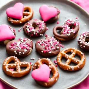 Valentine’s Day Chocolate Dipped Pretzels