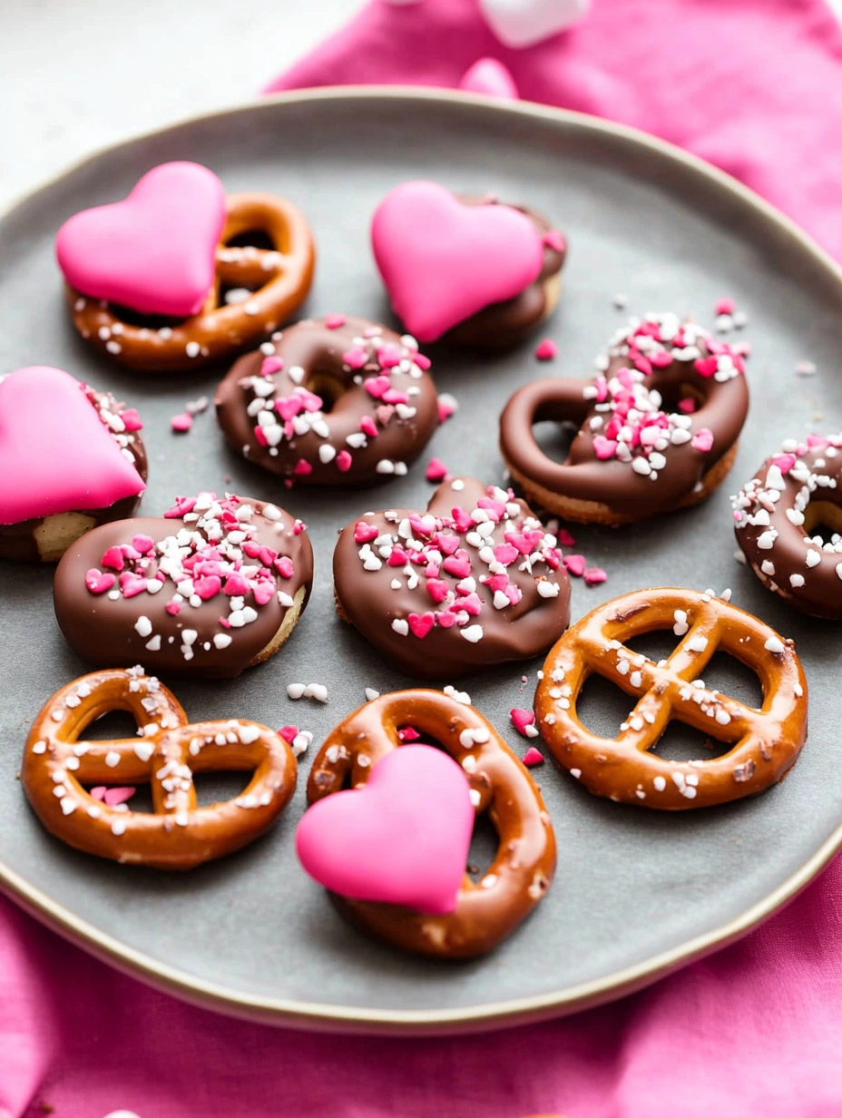 Valentine’s Day Chocolate Dipped Pretzels