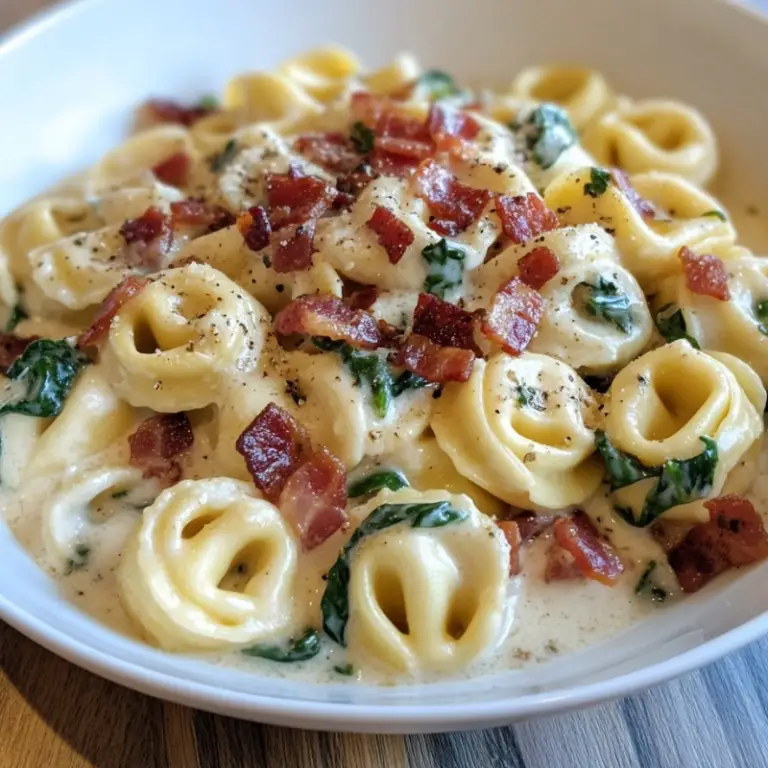 Easy Tortellini Alfredo with Bacon and Spinach