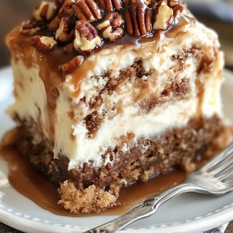 Irresistible Butter Pecan Praline Poke Cake