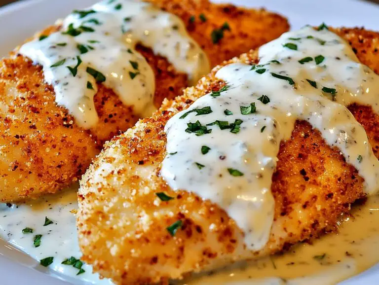 Parmesan Crusted Chicken with Creamy Garlic Sauce