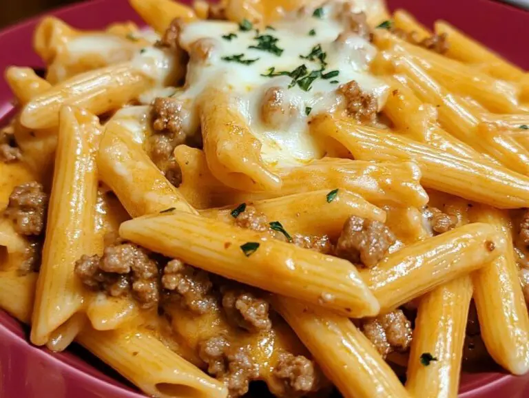 Cheesy Penne with Garlic Butter Ground Beef – Comfort in Every Bite!