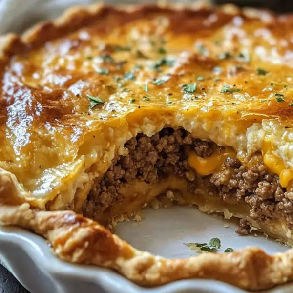 Not So Impossible Cheeseburger Pie - SavorySplash