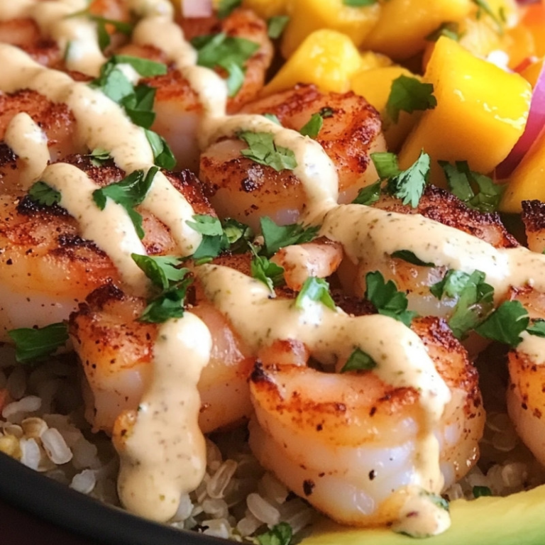 Shrimp and Avocado Bowls with Mango Salsa & Lime-Chili Sauce