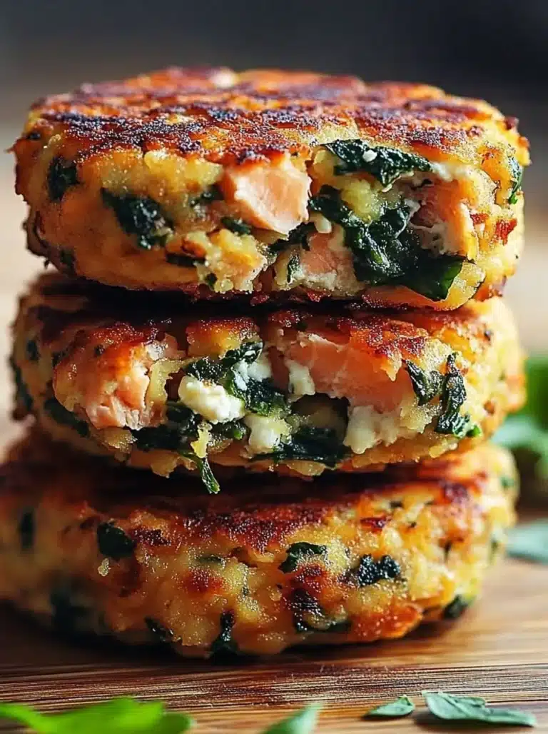 Mediterranean Salmon Cakes with Spinach and Feta
