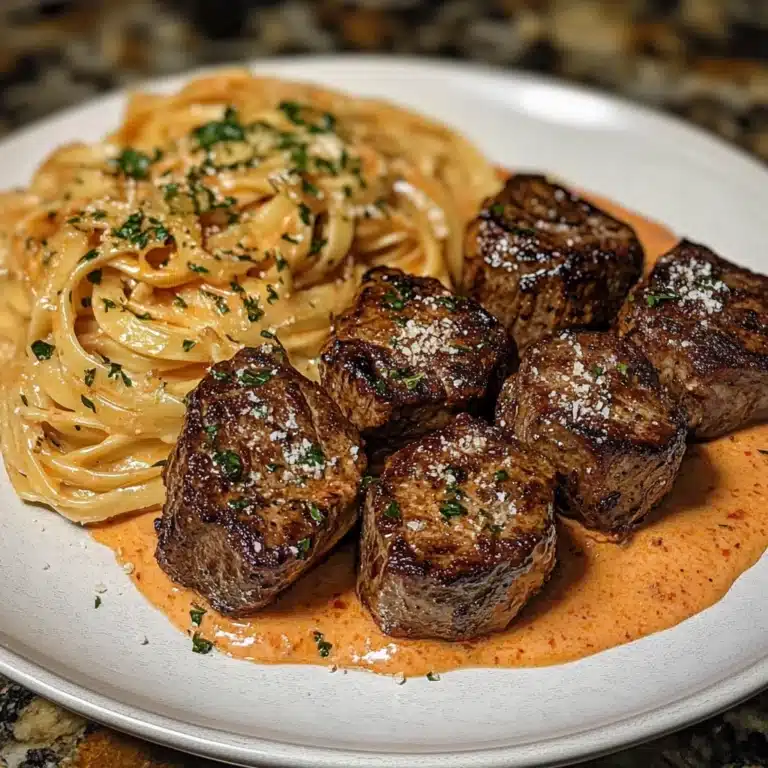Garlic Butter Steak Bites Red Pepper Alfredo