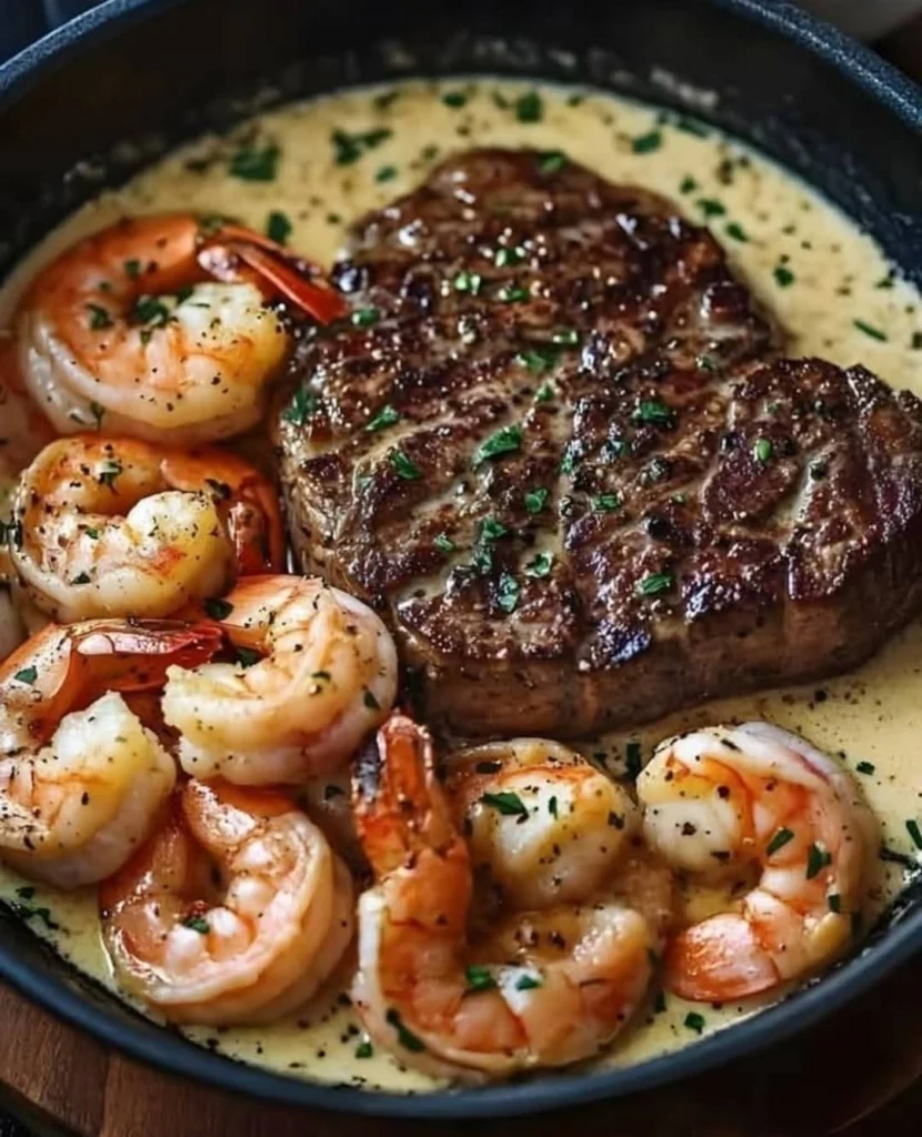 Steak and Creamy Shrimp