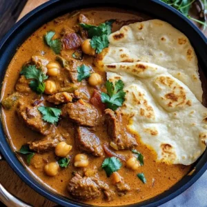 Coconut Beef and Chickpea Curry with Garlic Naan