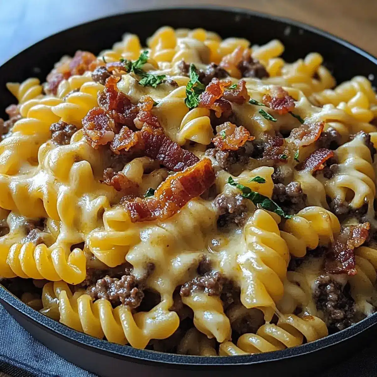 Loaded Bacon Cheeseburger Pasta Skillet
