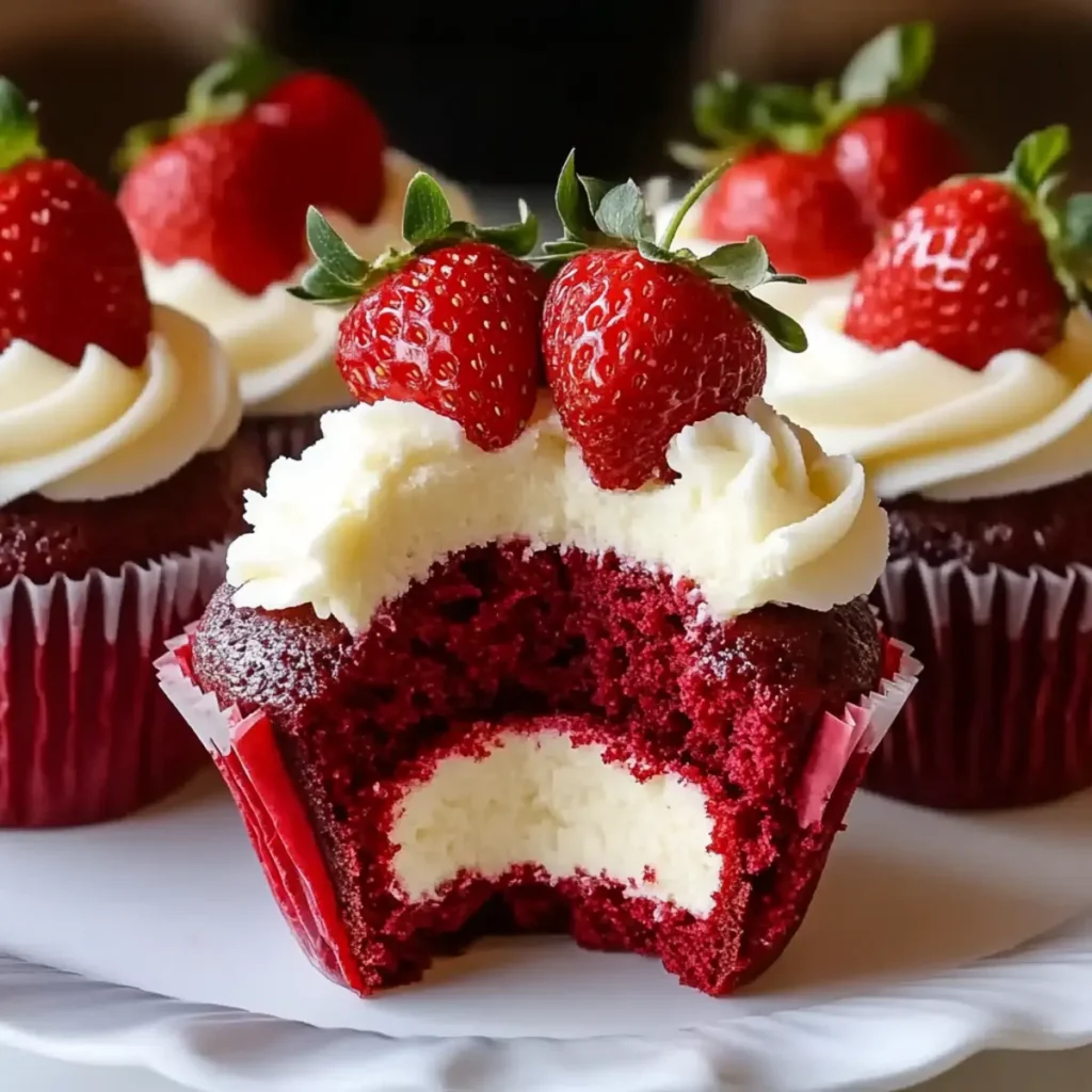 Strawberry Cheesecake Red Velvet Cupcakes