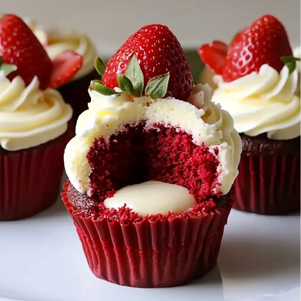 Strawberry Cheesecake Red Velvet Cupcakes
