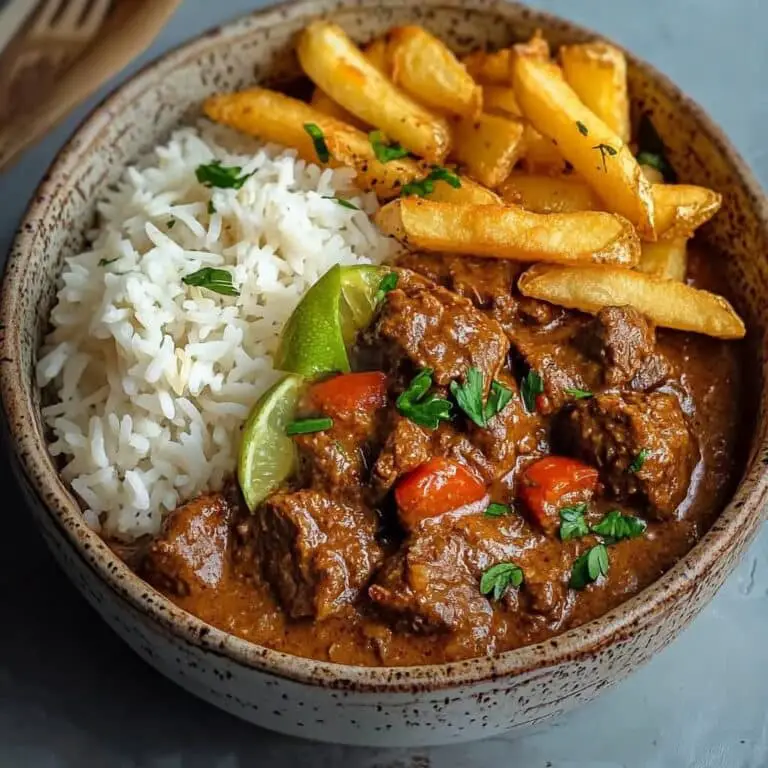 Rustic Slow-Cooked Beef & Creamy Coconut Curry with Rice and Crispy Fries
