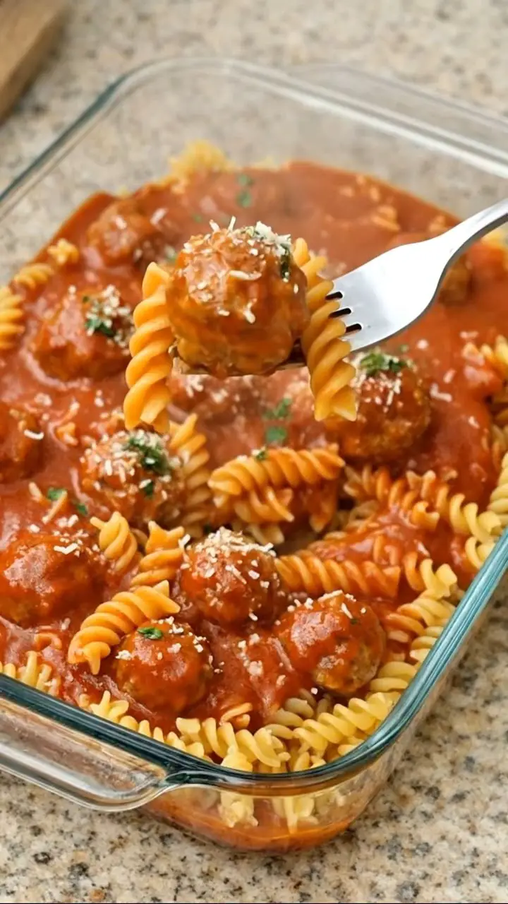 5-Ingredient Oven Meatball Pasta Bake