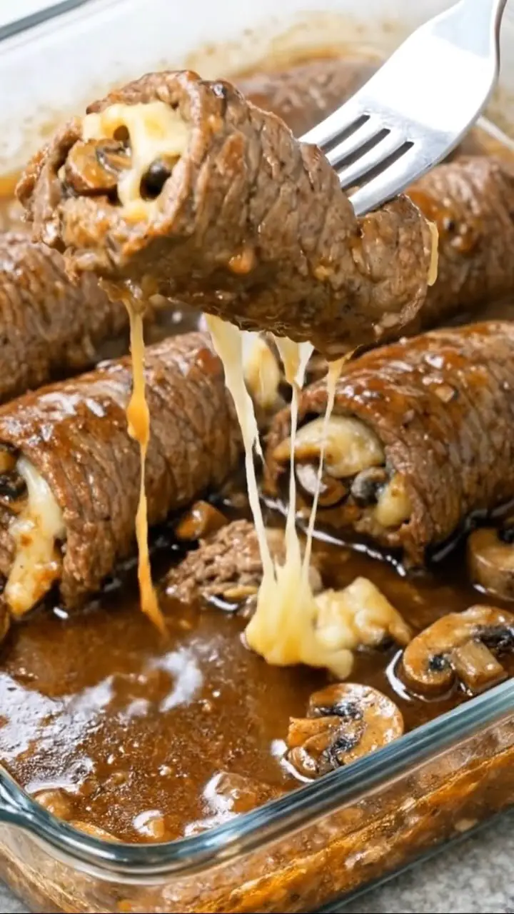 4-Ingredient Mushroom Swiss Steak Rolls