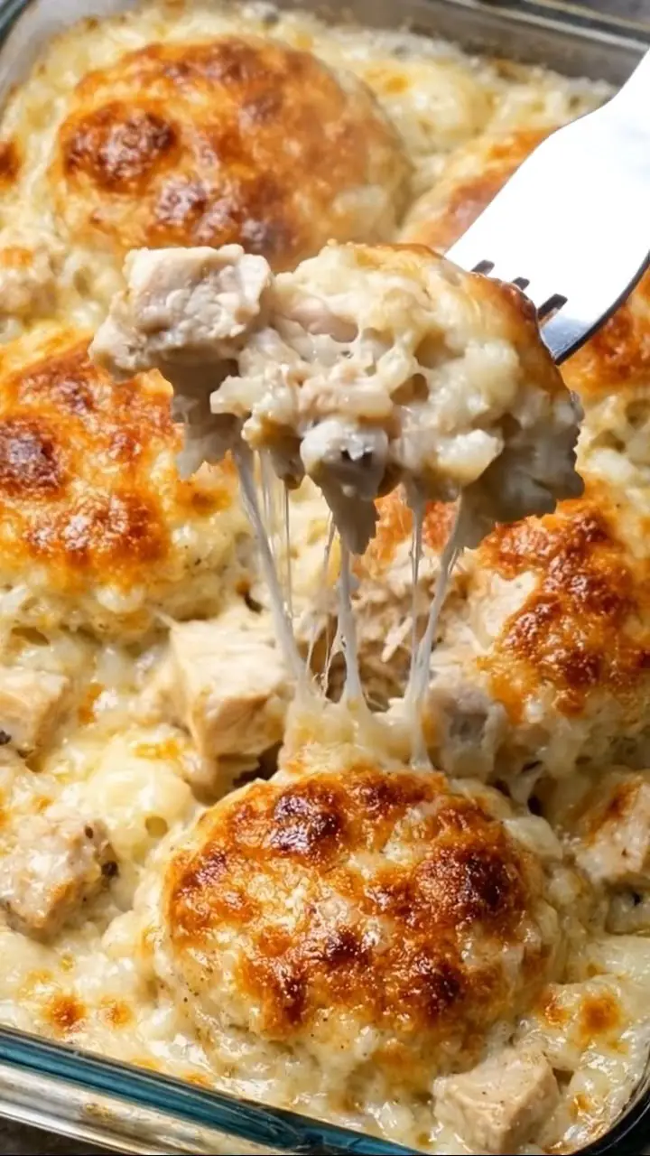 4-Ingredient Chicken Alfredo Biscuit Casserole That Makes Dinner Effortless