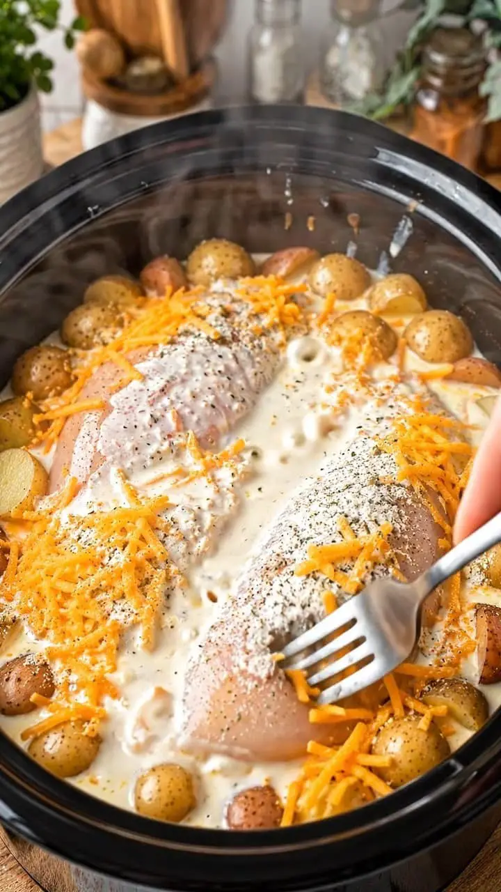 Slow Cooker Cheesy Ranch Chicken and Potatoes