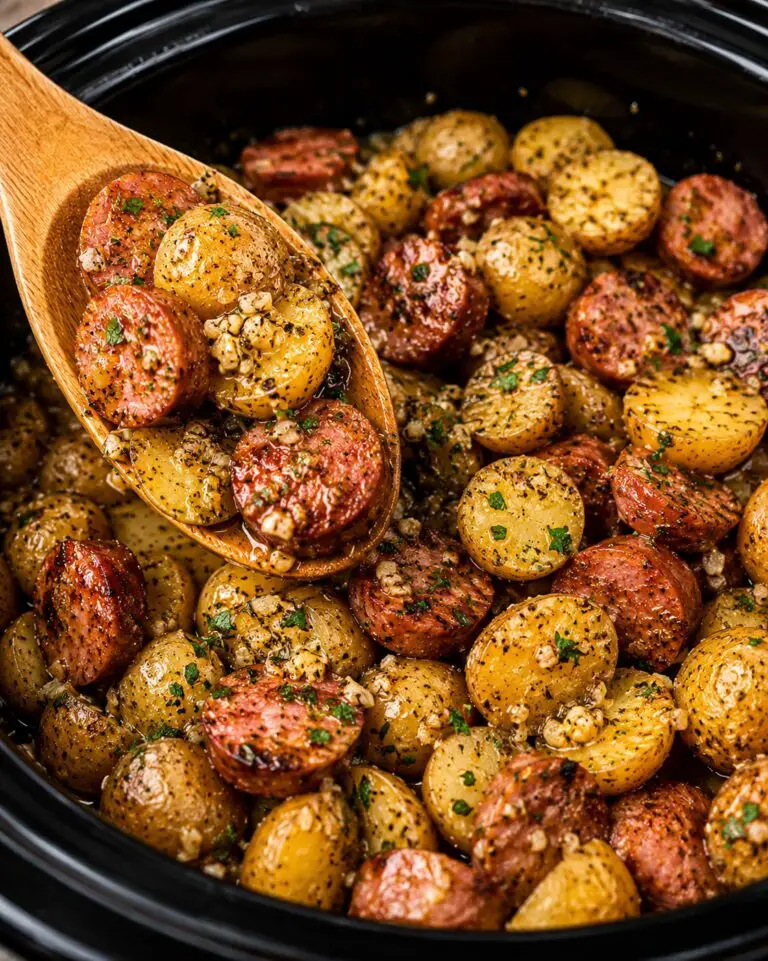 Garlic Butter Sausage & Potatoes Crockpot Recipe That Everyone Loves