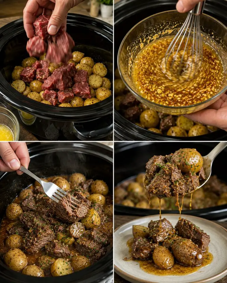 Garlic Butter Steak Bites and Potatoes Slow Cooker Recipe