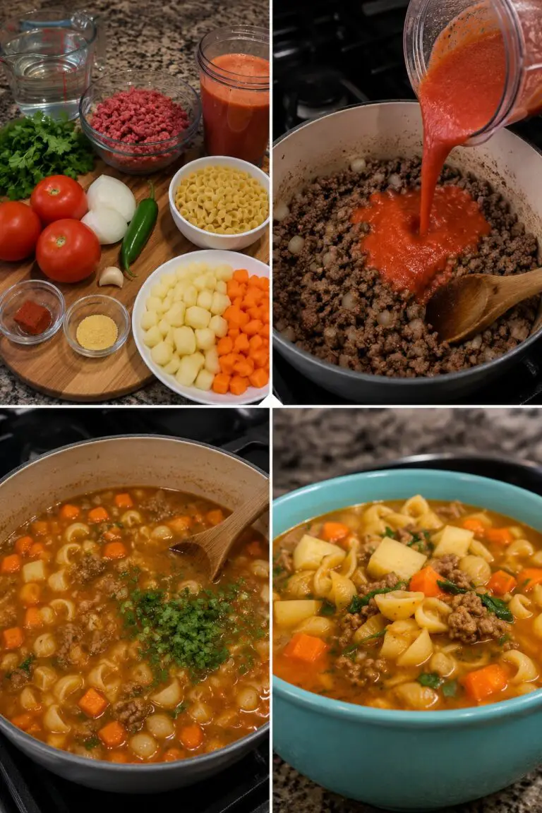 Sopa de Conchitas con Carne Molida