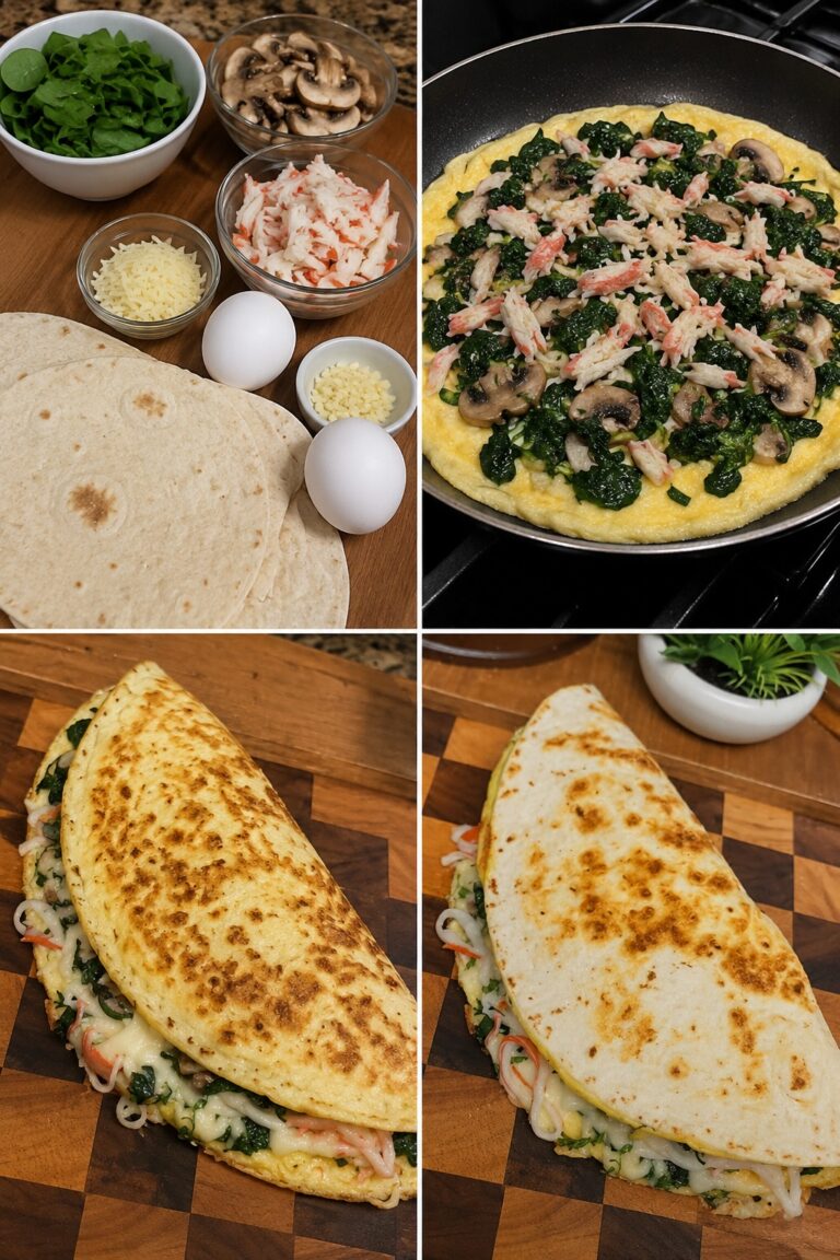 Spinach Mushroom Crab Omelette Wrap