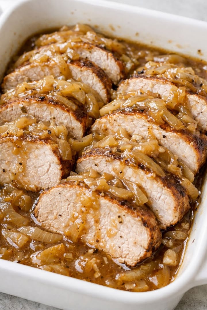 Oven Baked 4-Ingredients Onion Soup Pork Loin: Tender Family Dinner