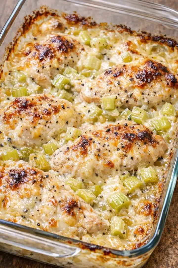 Oven Baked 4-Ingredient Amish Creamy Celery Chicken Bake