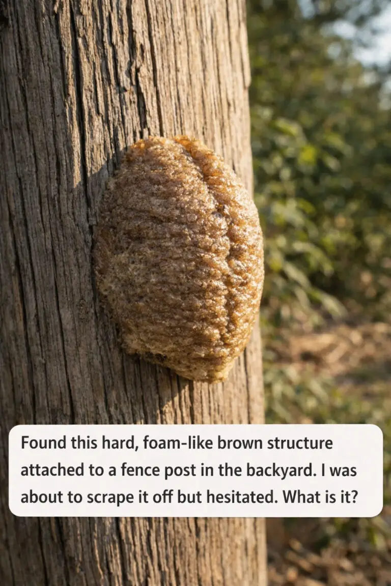 Found This Hard, Foam-Like Brown Structure Attached to a Fence Post in the Backyard. I Was About to Scrape It Off but Hesitated. What Is It?