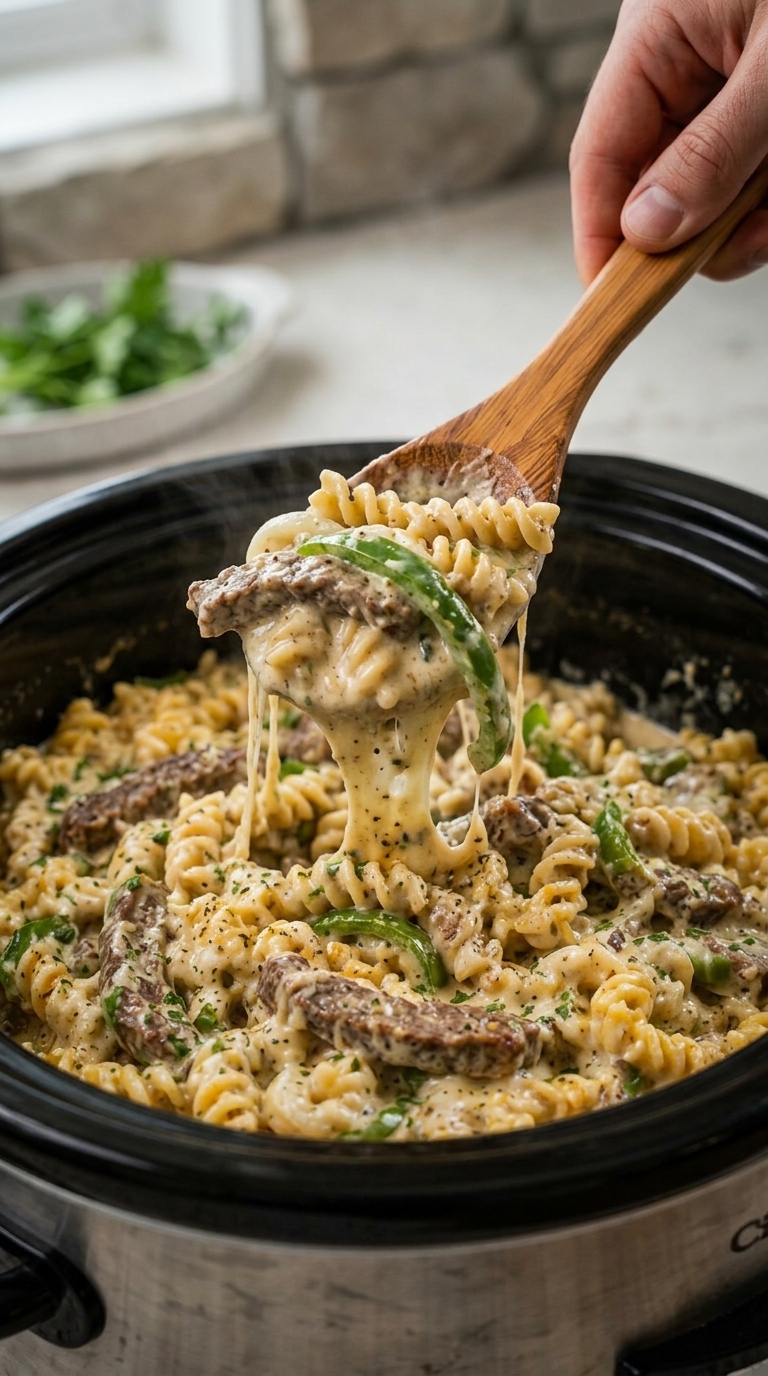 Crockpot Philly Cheesesteak Pasta Recipe: Creamy, Cheesy Slow Cooker Comfort Food