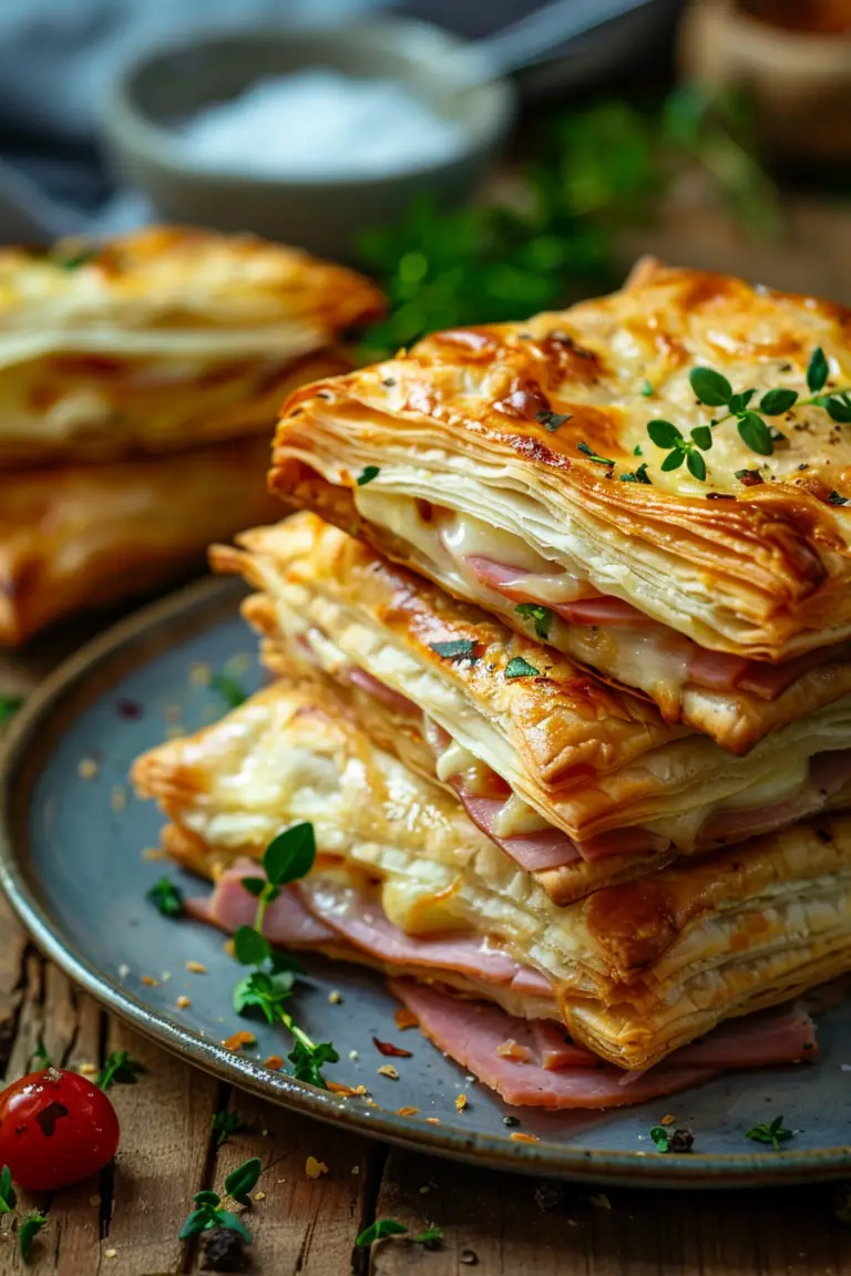 Crispy Ham and Cheese Puff Pastry Squares