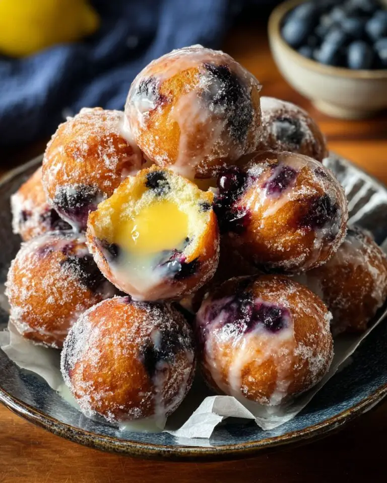 Blueberry Cake Donut Holes with Citrus Glaze & Lemon Curd Filling