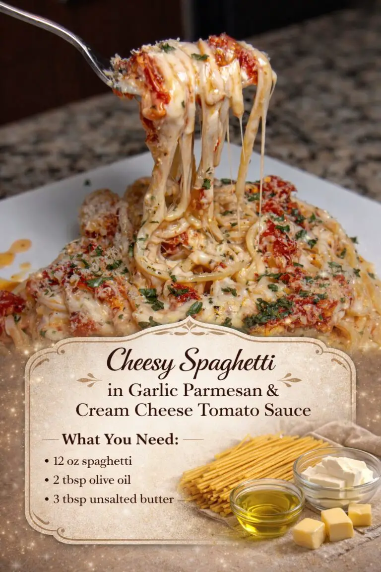 Cheesy Spaghetti in Garlic Parmesan and Cream Cheese Tomato Sauce