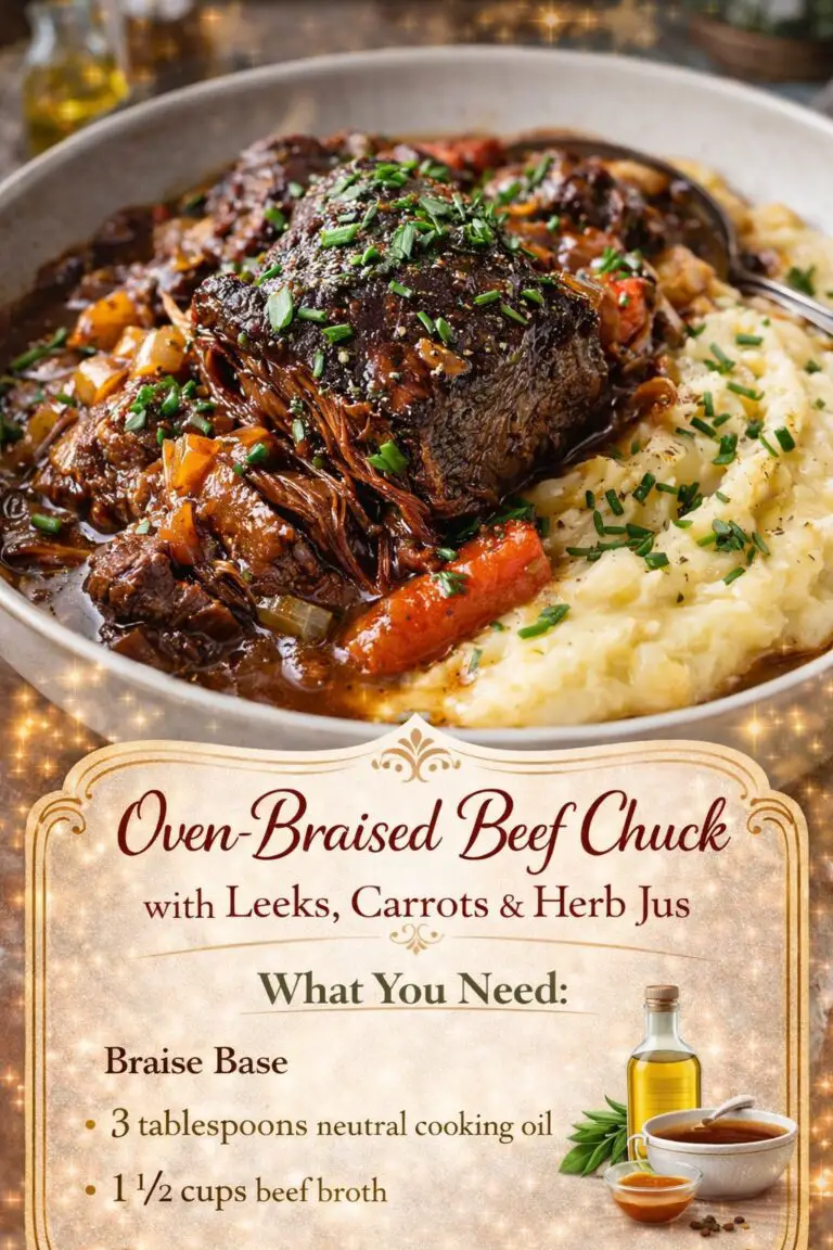 Oven-Braised Beef Chuck with Leeks, Carrots & Herb Jus