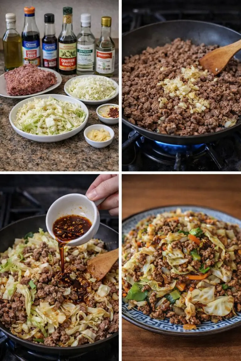 Healthy Chinese Ground Beef and Cabbage Stir Fry