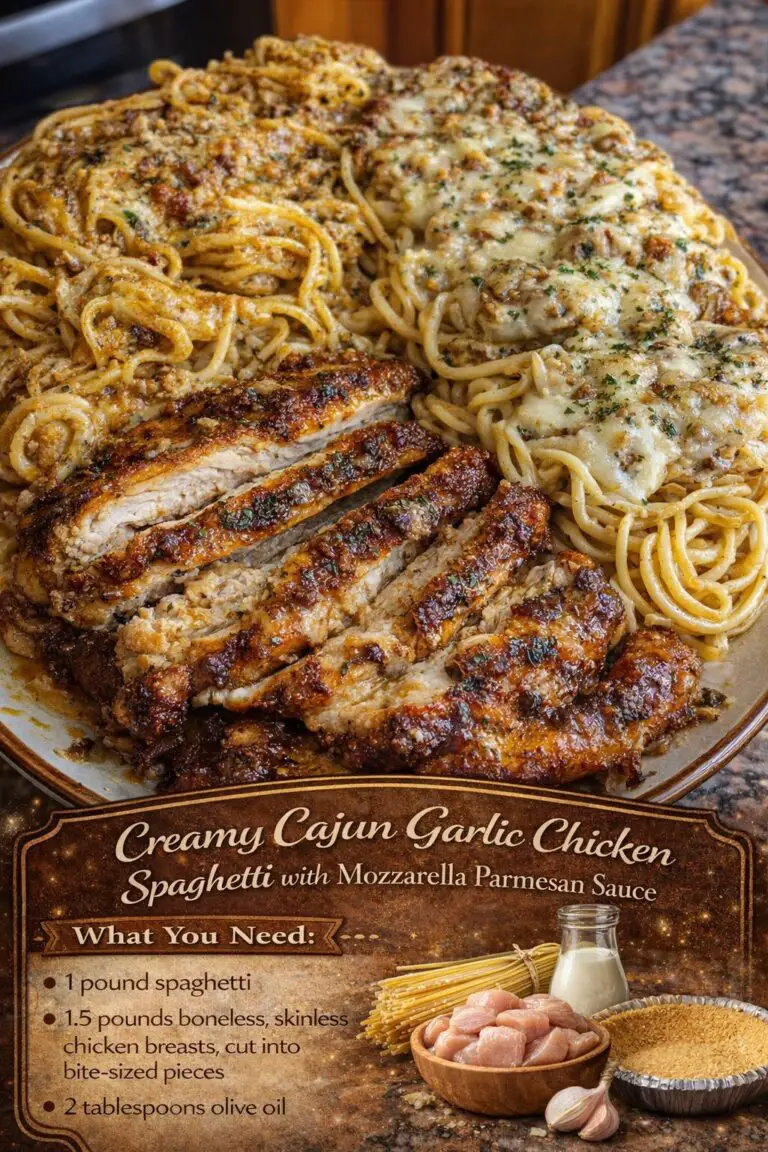 Creamy Cajun Garlic Chicken Spaghetti with Mozzarella Parmesan Sauce