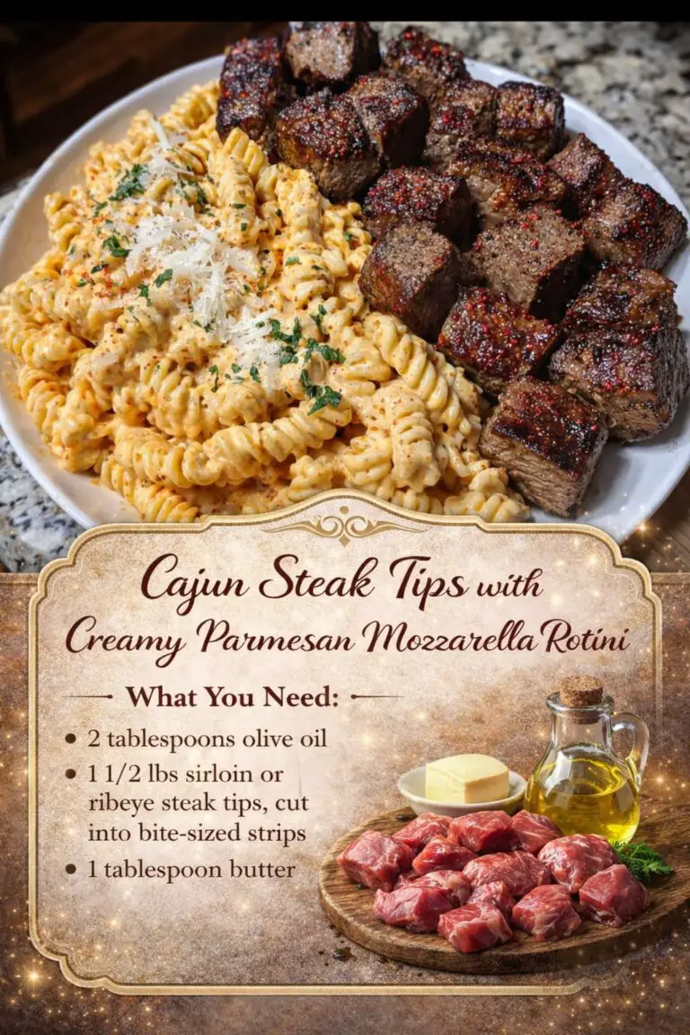 Cajun Steak Tips with Creamy Parmesan Mozzarella Rotini