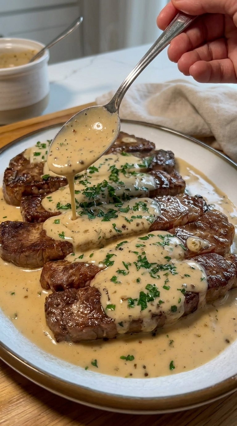 Juicy Steak with Creamy Garlic Sauce